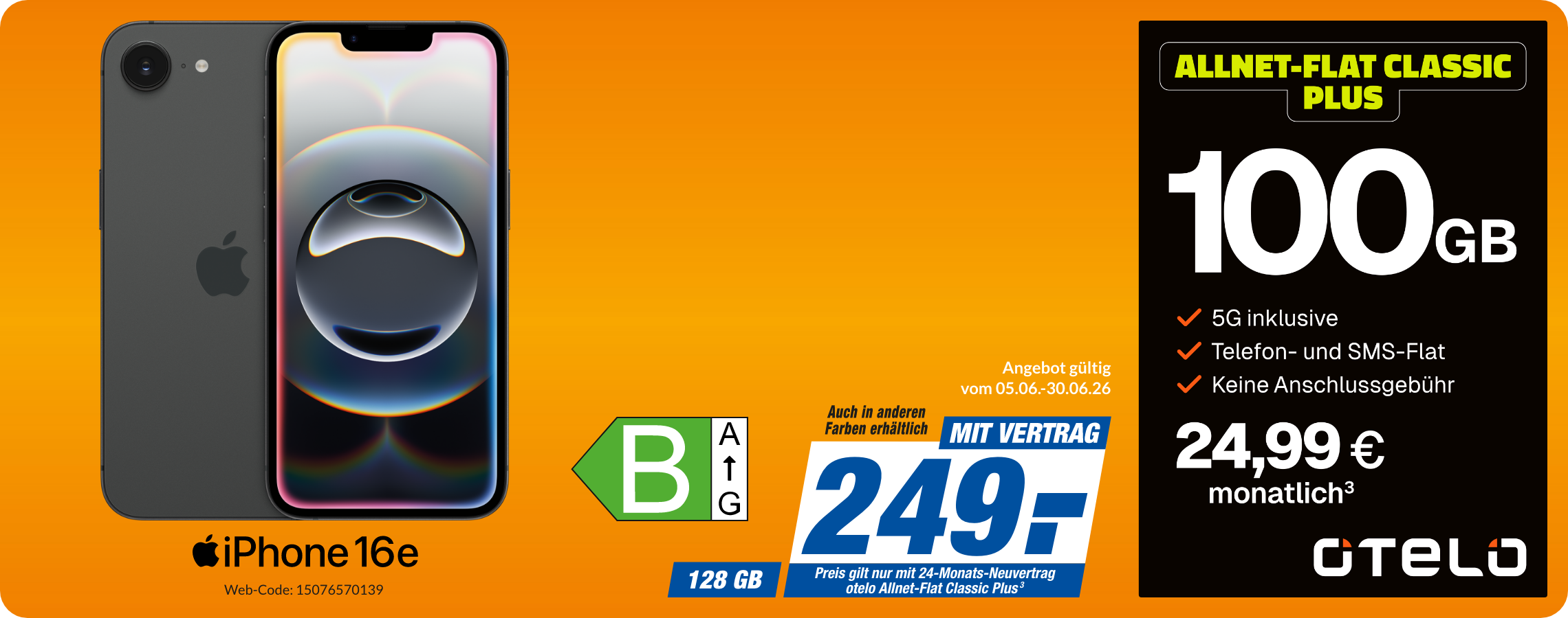iPhone 16e mit Allnet Flat Classic Plus für 249€!