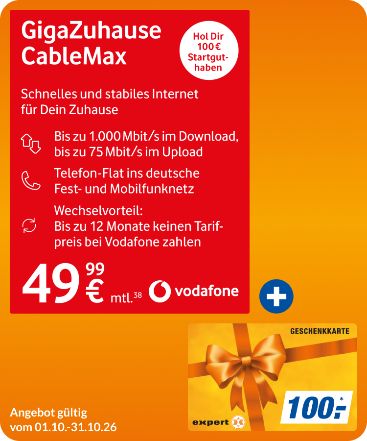 GigaZuhause CableMax mit 100€ expert Gutschein!