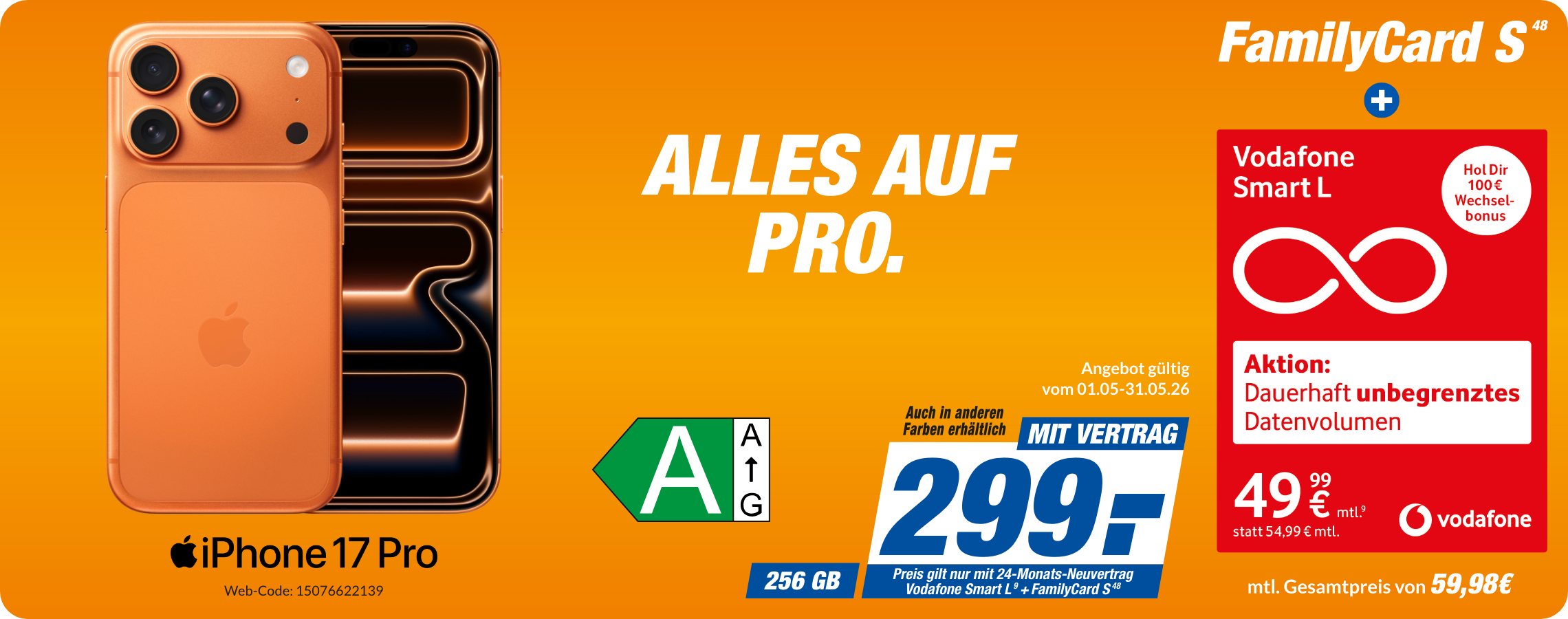 Apple iPhone 17 Pro mit Smart L + Family Card S für 299€!