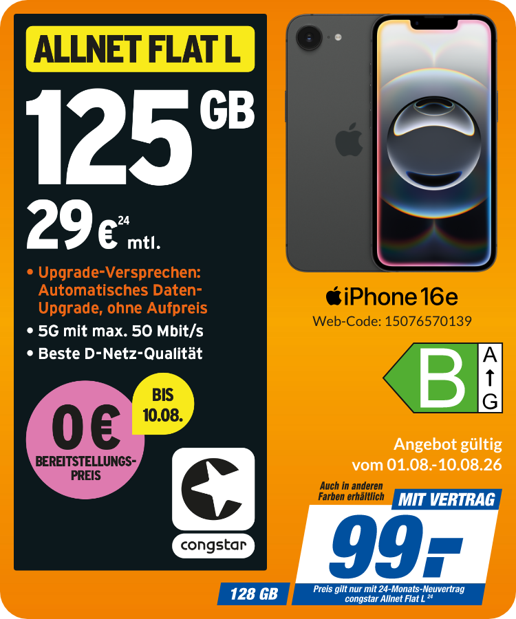 iPhone 16e mit Allnet Flat L für 99€!