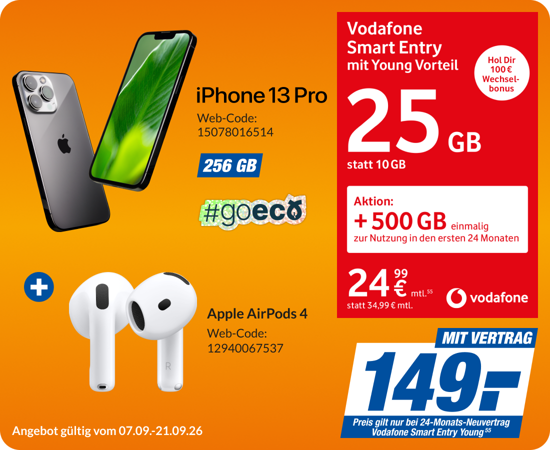 iPhone 13 Pro + Air Pods 4 mit Smart Entry Young für 149€!