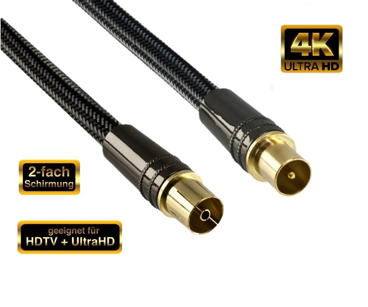 Premium Antennenkabel Koax Stecker auf Buchse, schwarz, DINIC Box mit Euroloch, 2 Meter