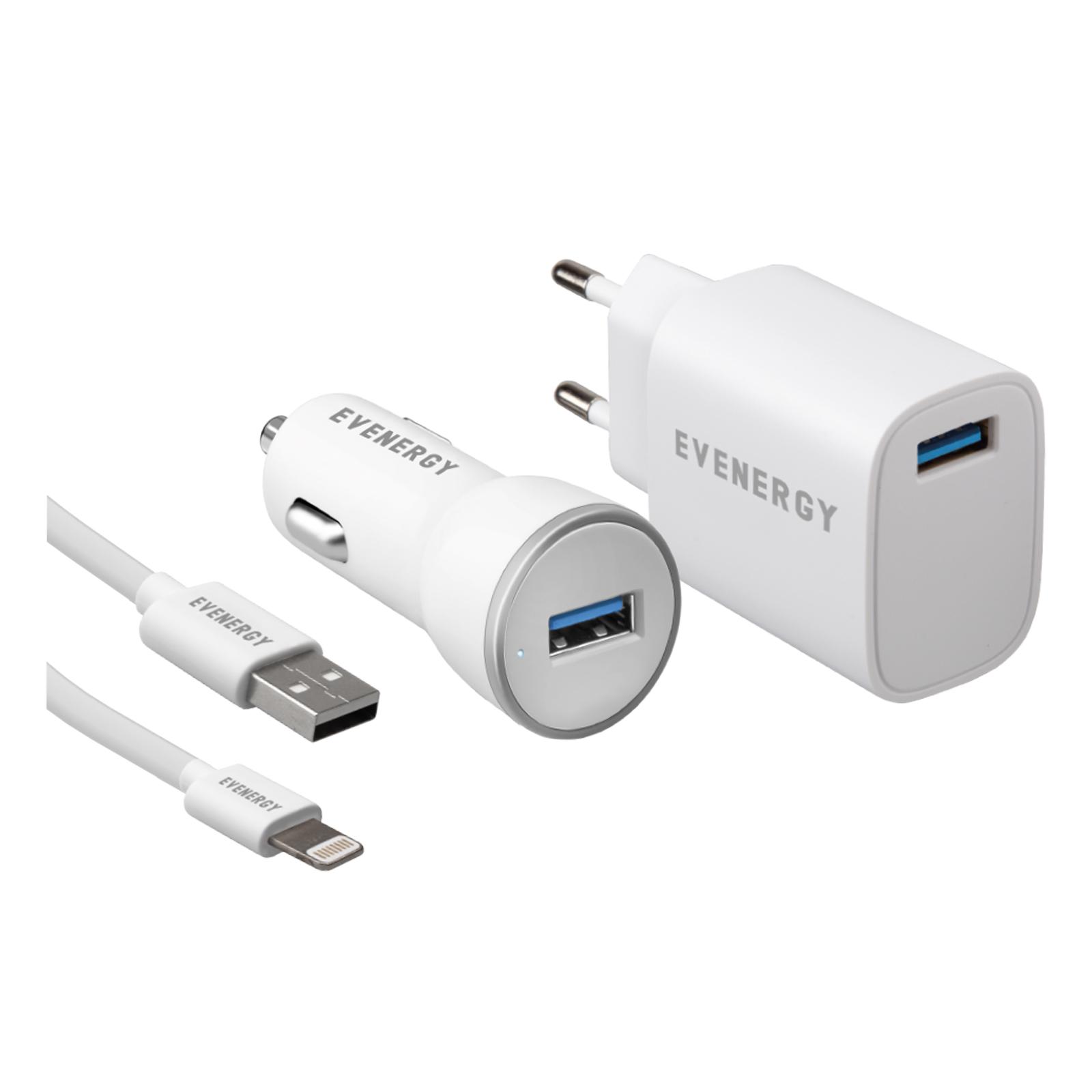 Kabel, Autoladegerät und Netzladegerät für iPhone mit Lightning-Anschluss