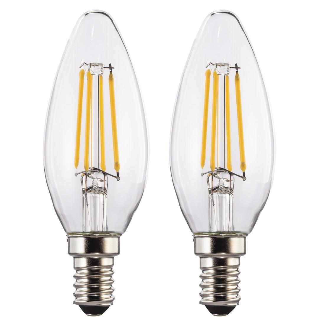 LED-Filament, E14, 470lm ersetzt 40W, Kerzenlampe, Warmweiß, Klar, 2 Stück (00112905)