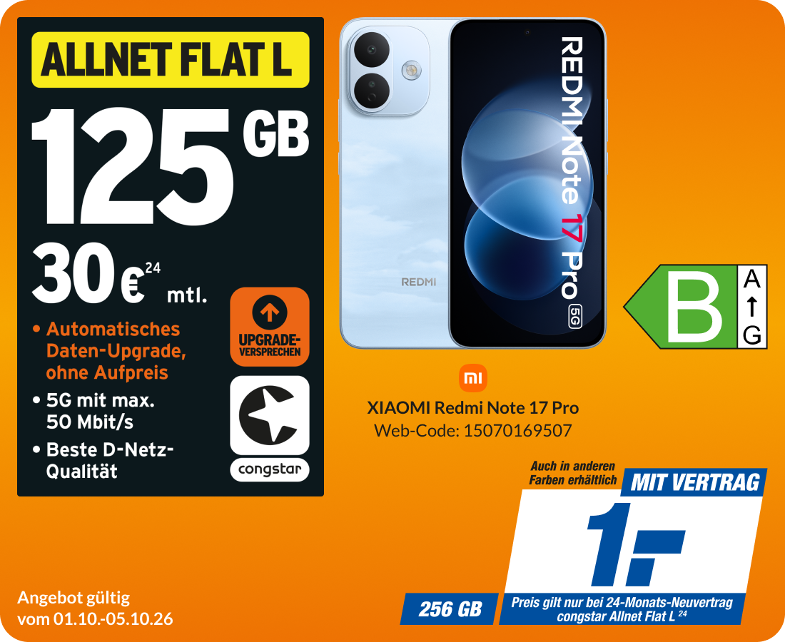 Xiaomi Redmi Note 17 Pro mit Allnet Flat L für 1€!