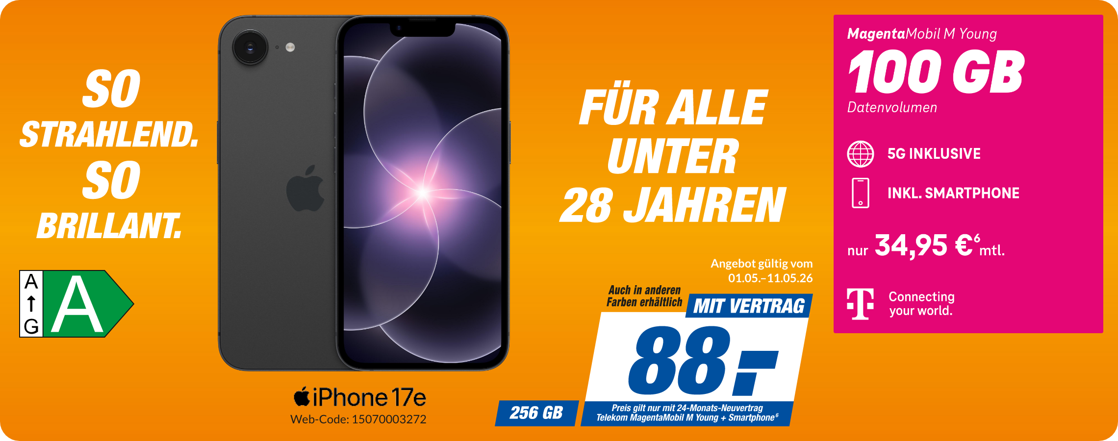 Apple iPhone 17e mit Magenta Mobil M Young für 88€!