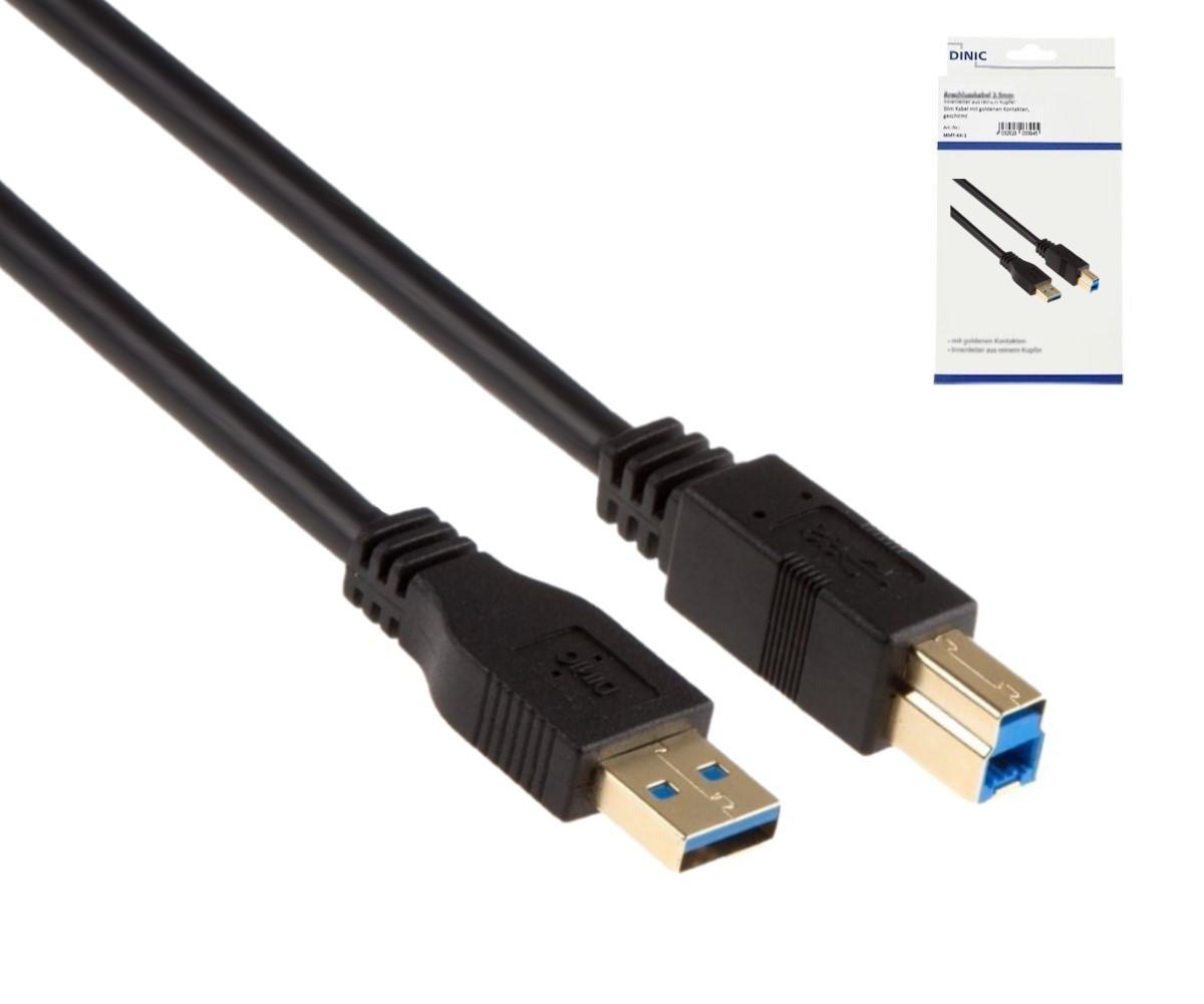 USB 3.0 Kabel A Stecker auf B Stecker, vergoldete Kontakte, schwarz, 2,00m