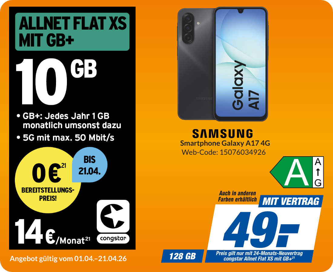 Galaxy A17 mit Allnet Flat XS für 49€!
