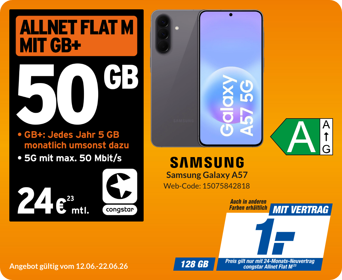 Samsung A57 mit Allnet Flat M für 1€!