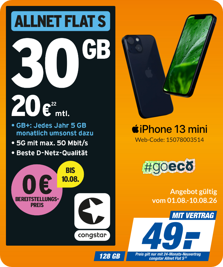 iPhone 13 mini mit Allnet Flat S für 49€!
