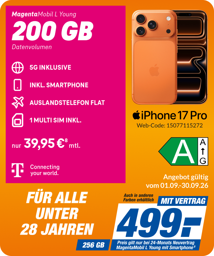 iPhone 17 Pro mit Magenta Mobil L Young für 499€!