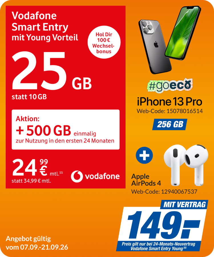 iPhone 13 Pro + Air Pods 4 mit Smart Entry Young für 149€!