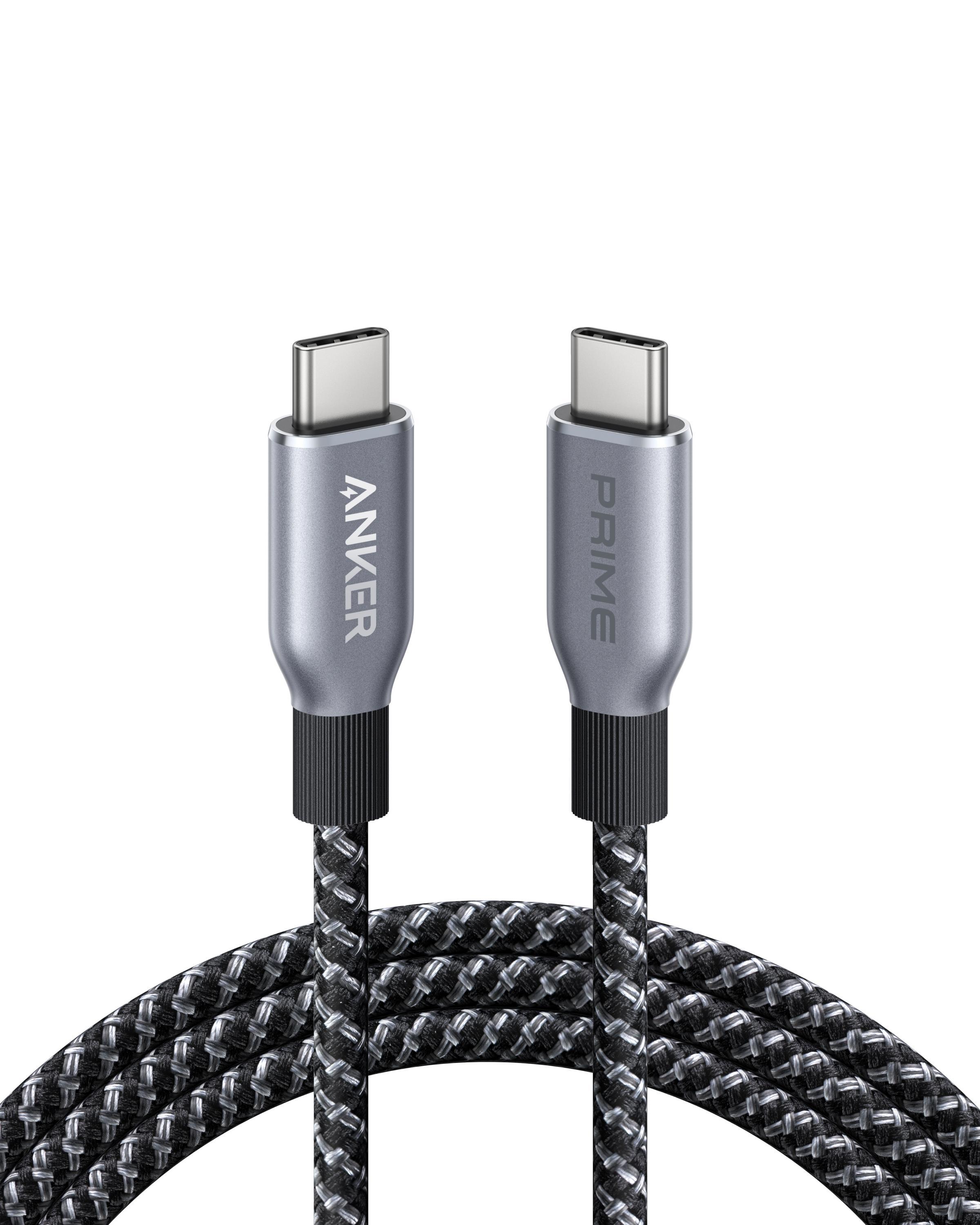Prime USB-C auf USB-C Kabel (180cm, 240W, Upcycled-Flechtgewebe), Schwarz