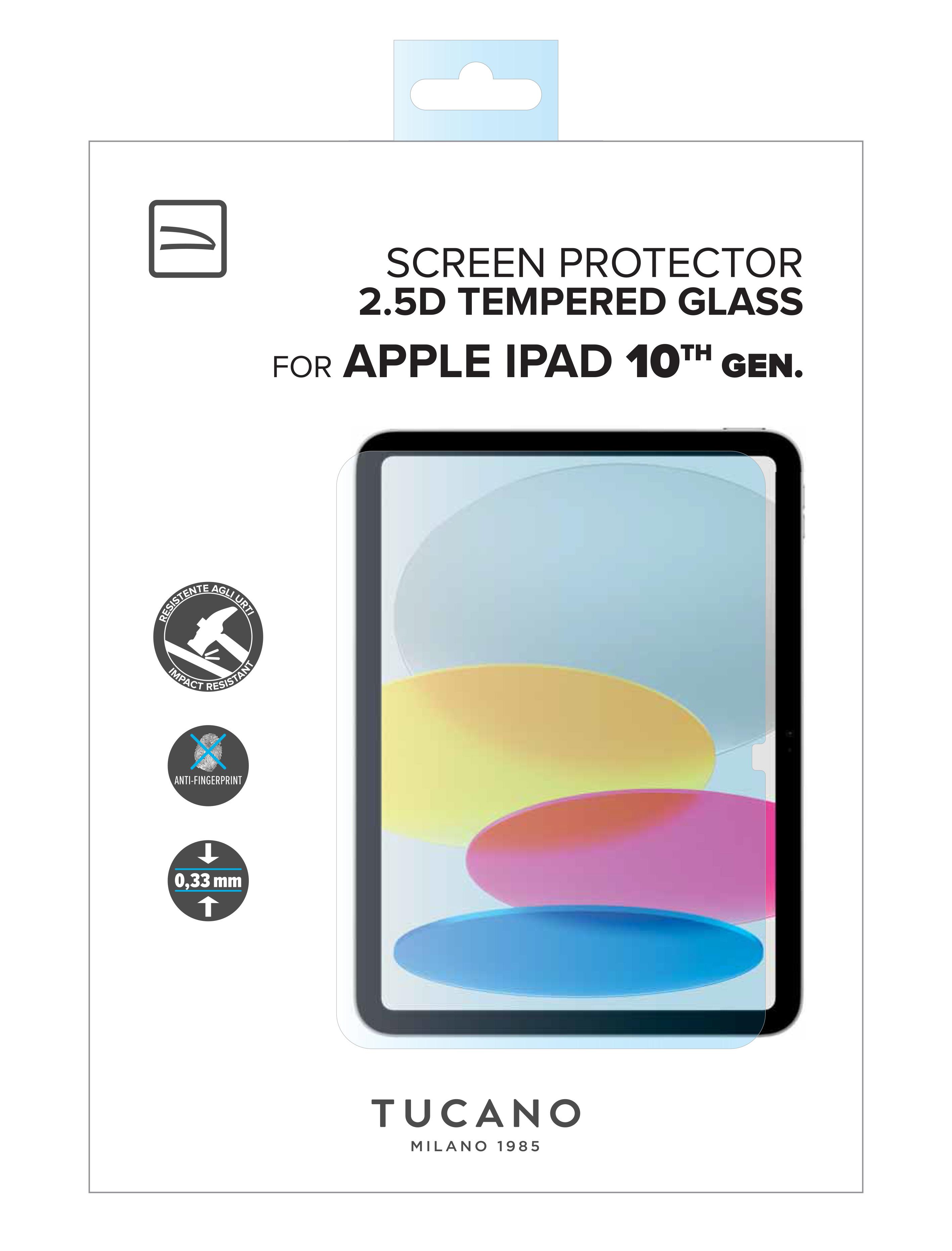 TUCANO Schutzglas für Apple iPad 10.9 Zoll, 10. Gen. (2022), transparent (63023)