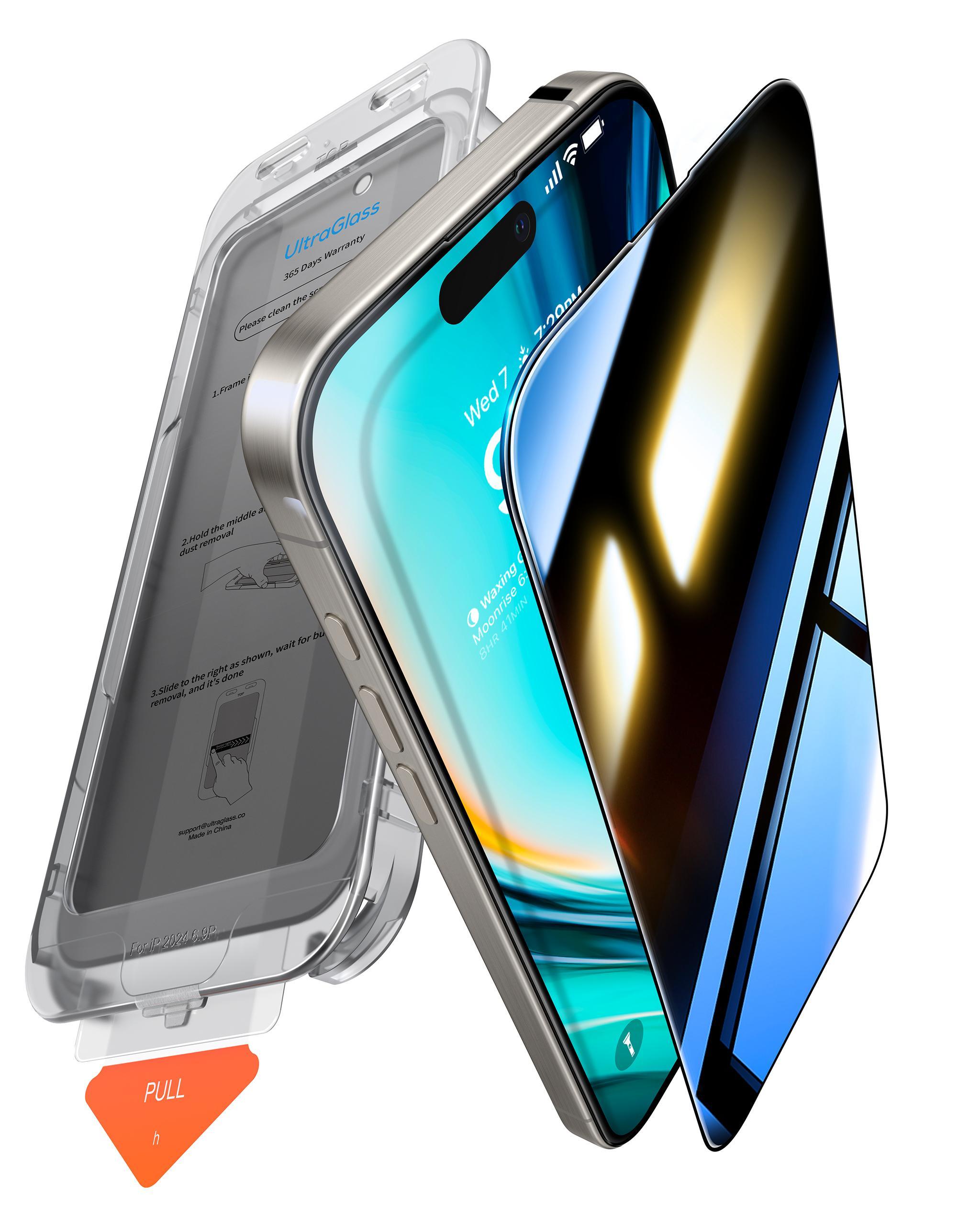 Install Master Privacy screen protector für iPhone 16 Pro Black Schutzglas