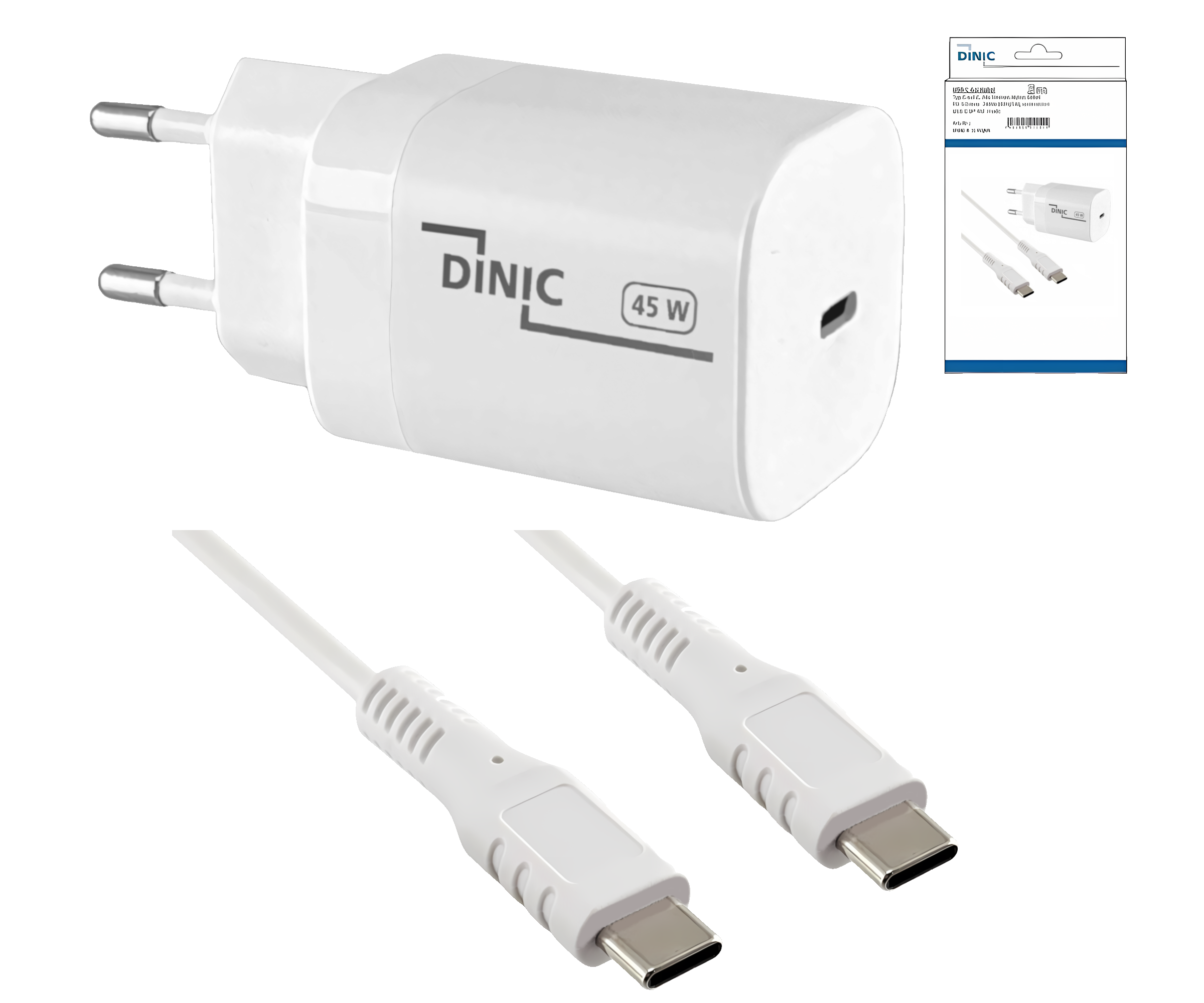USB C Ladegerät 45W + USB-C auf C Kabel, Schnelllader mit PD3.0 und PPS + USB-C Ladekabel, weiß, 1,5