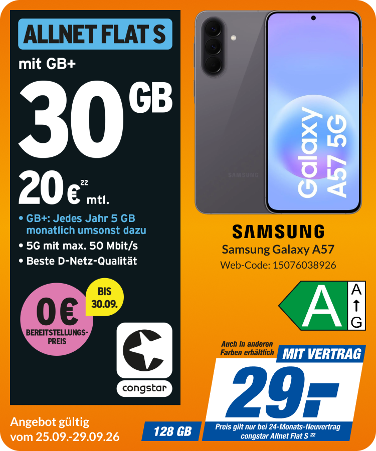 Samsung A57 mit Allnet Flat S für 29€!