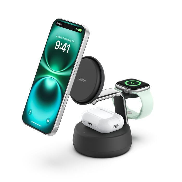 UltraCharge Pro Rabatt Magnetische 3-in-1-Ladestation mit Qi2 (25 W), schwarz