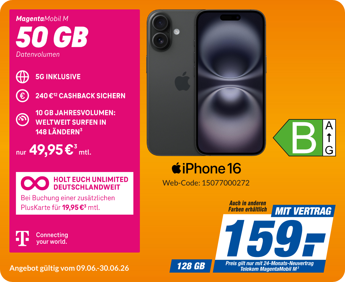 iPhone 16 mit Magenta Mobil M für 159€!