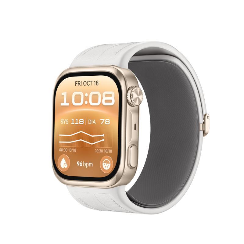 Watch D3 Hellgoldenes Gehäuse aus Aluminiumlegierung mit weißem Kunstlederarmband Smartwatch