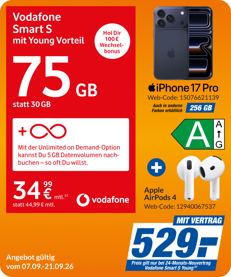 iPhone 17 Pro + AirPods 4 mit Smart S Young für 529€!