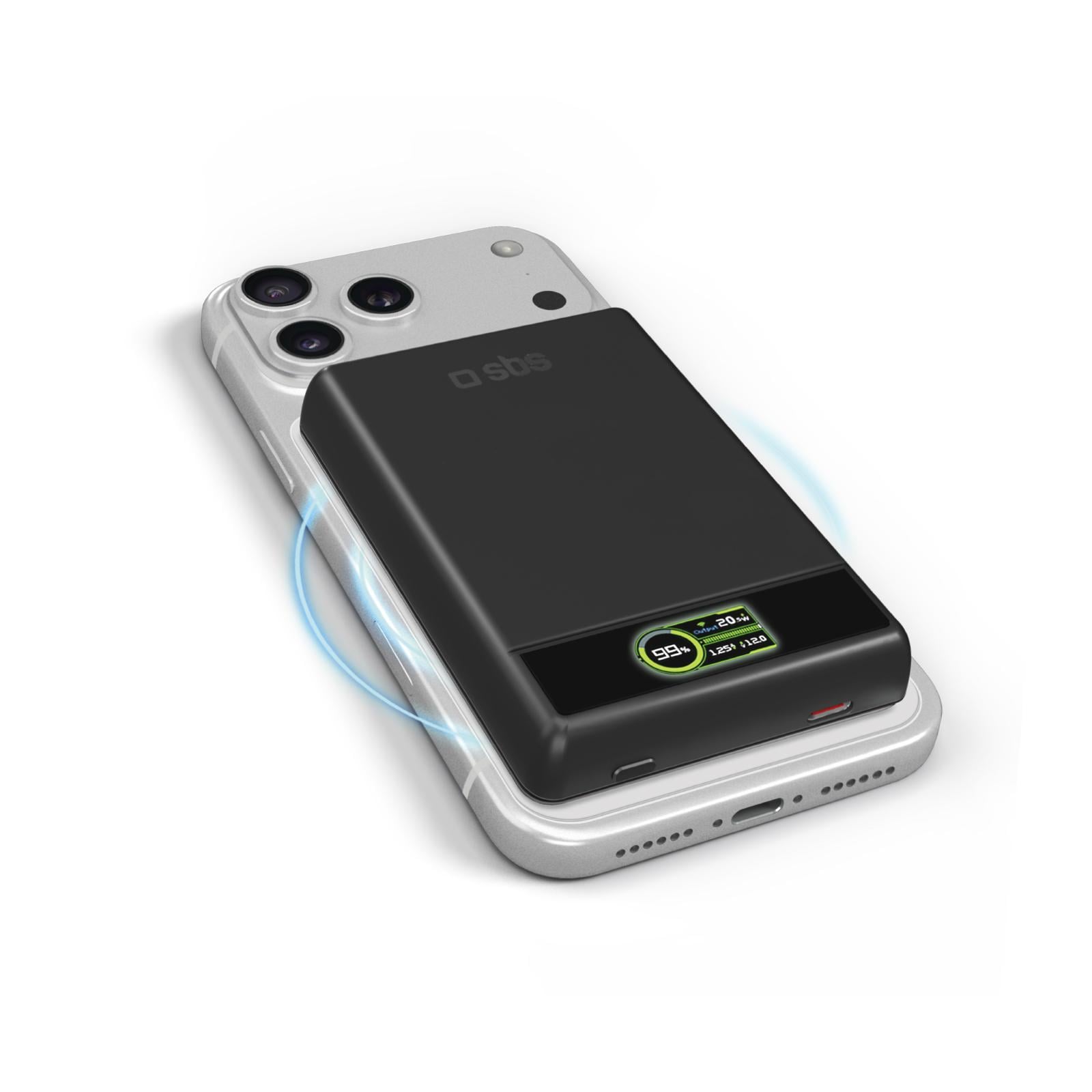 Magnetische Powerbank 10000 mAh, MagSafe-kompatibel, mit integriertem Smart-Display, Schwarz