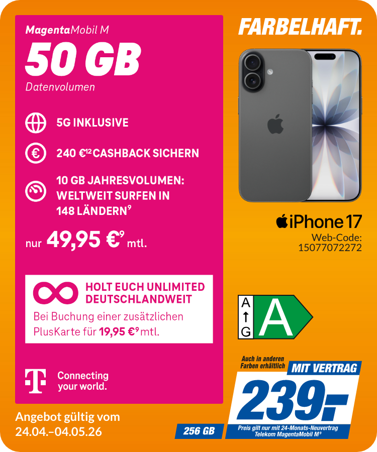 Apple iPhone 17 mit Magenta Mobil M für 539€!