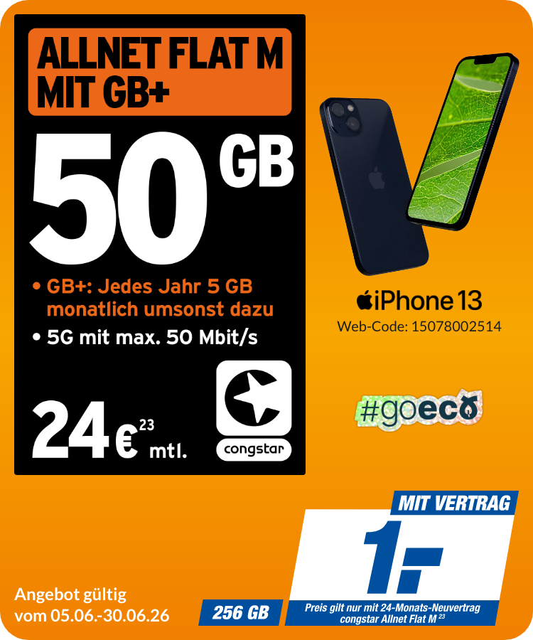 iPhone 13 mit Allnet Flat M für 1€!