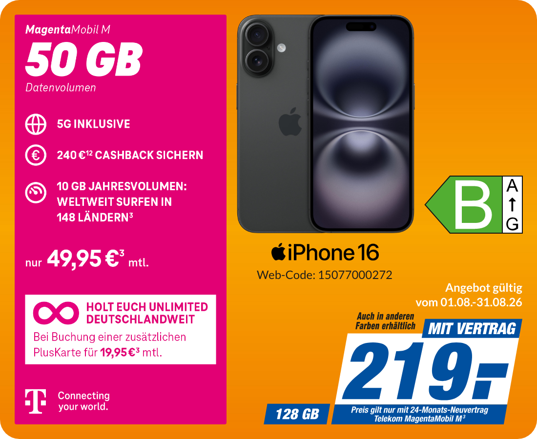 iPhone 16 mit Magenta Mobil M für 219€!