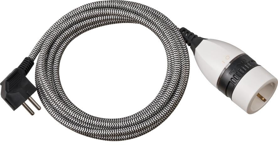 Textil-Verlängerungskabel, 3 m, schwarz/weiß