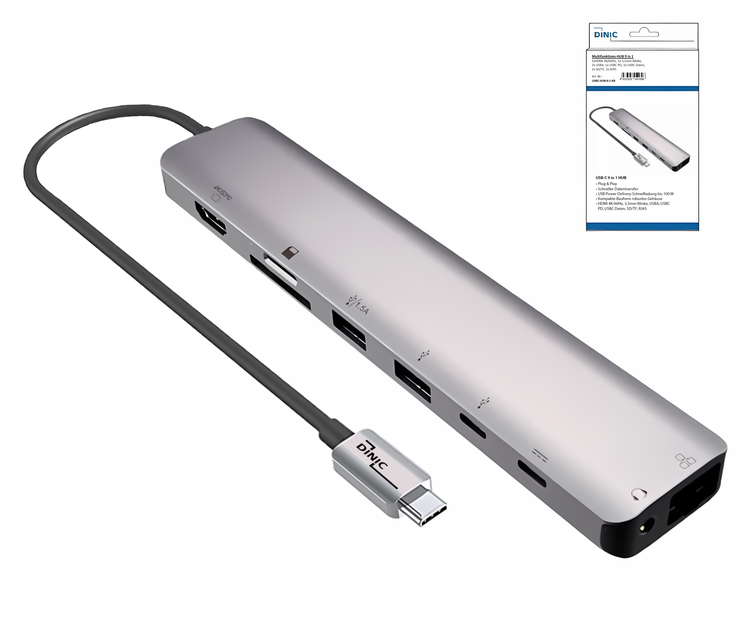 USB-C 9-in-1-Dockingstation: HDMI 4K/60Hz, 3,5mm K, 2x USB-A, USB-C
