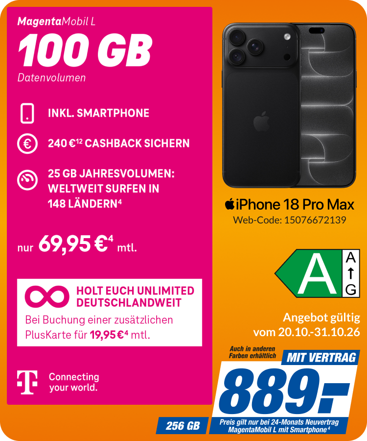 Apple iPhone 18 Pro Max mit Magenta Mobil L für 889€