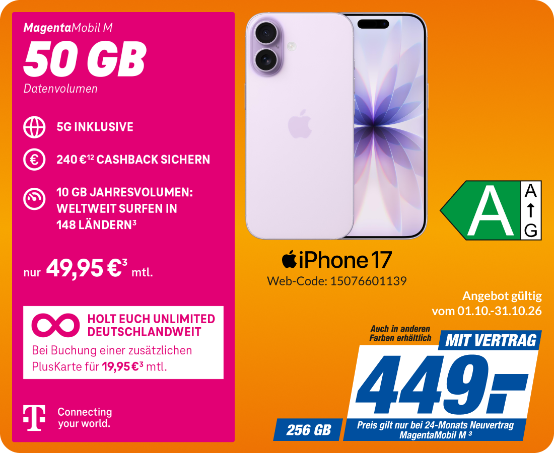 iPhone 17 mit Magenta Mobil M für 449€!