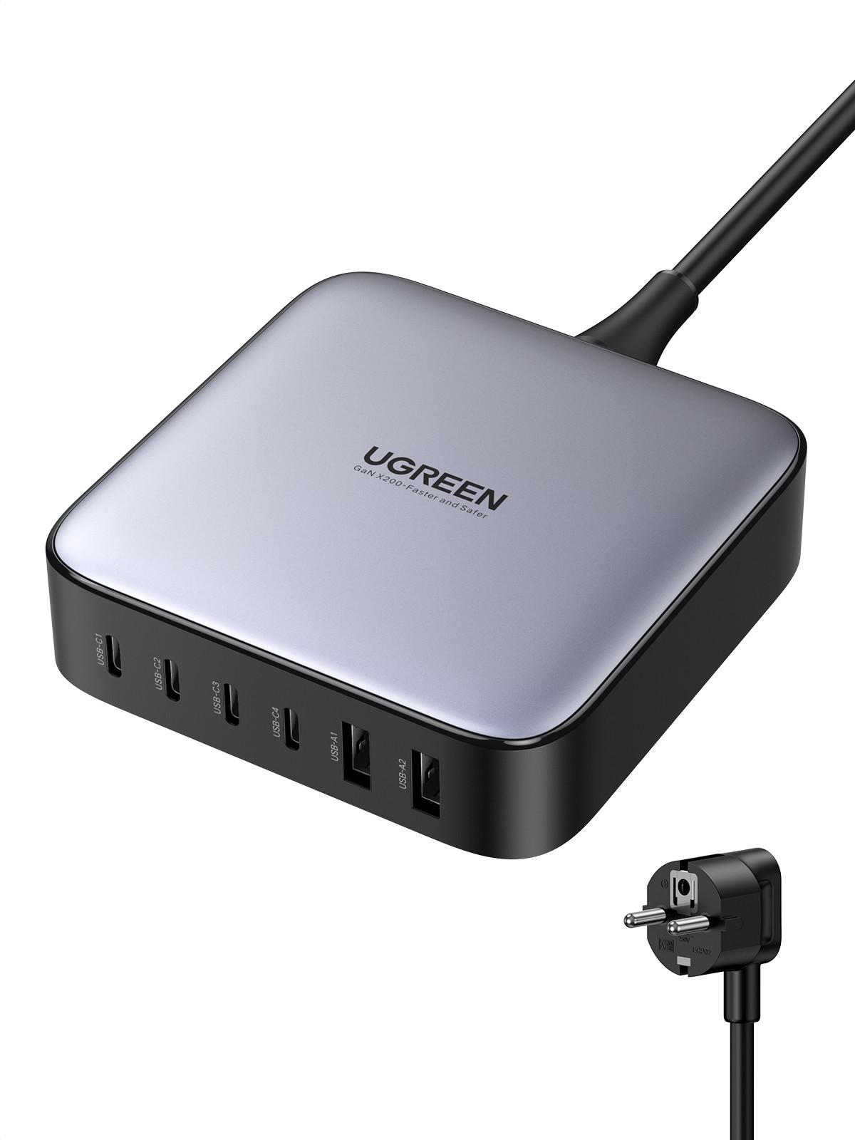 Nexode 200W Ladegerät, 2 m, USB-A, USB-C, Grau