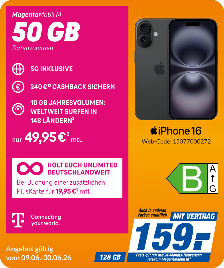 iPhone 16 mit Magenta Mobil M für 159€!