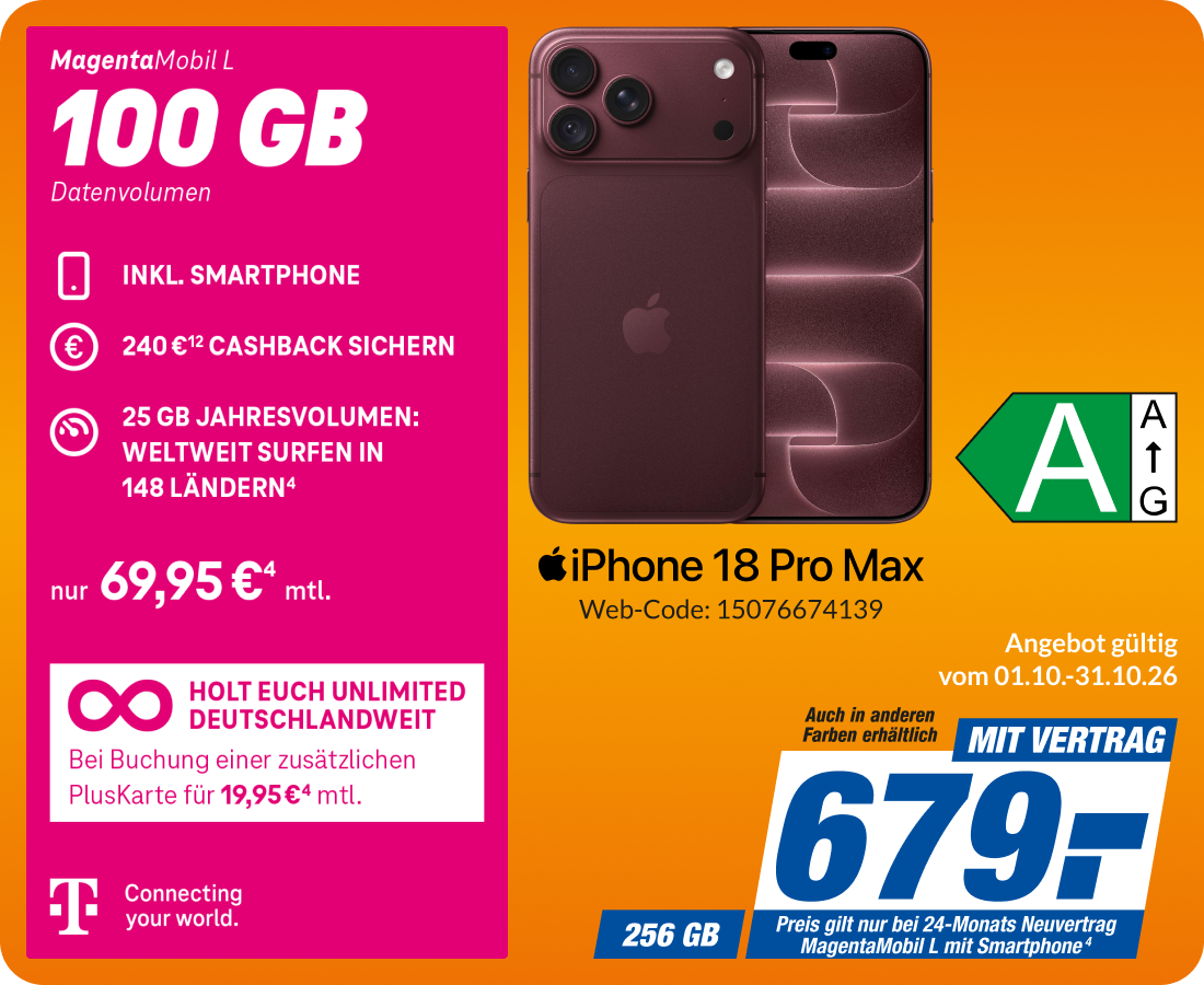  iPhone 18 Pro Max mit Magenta Mobil M für 679€!