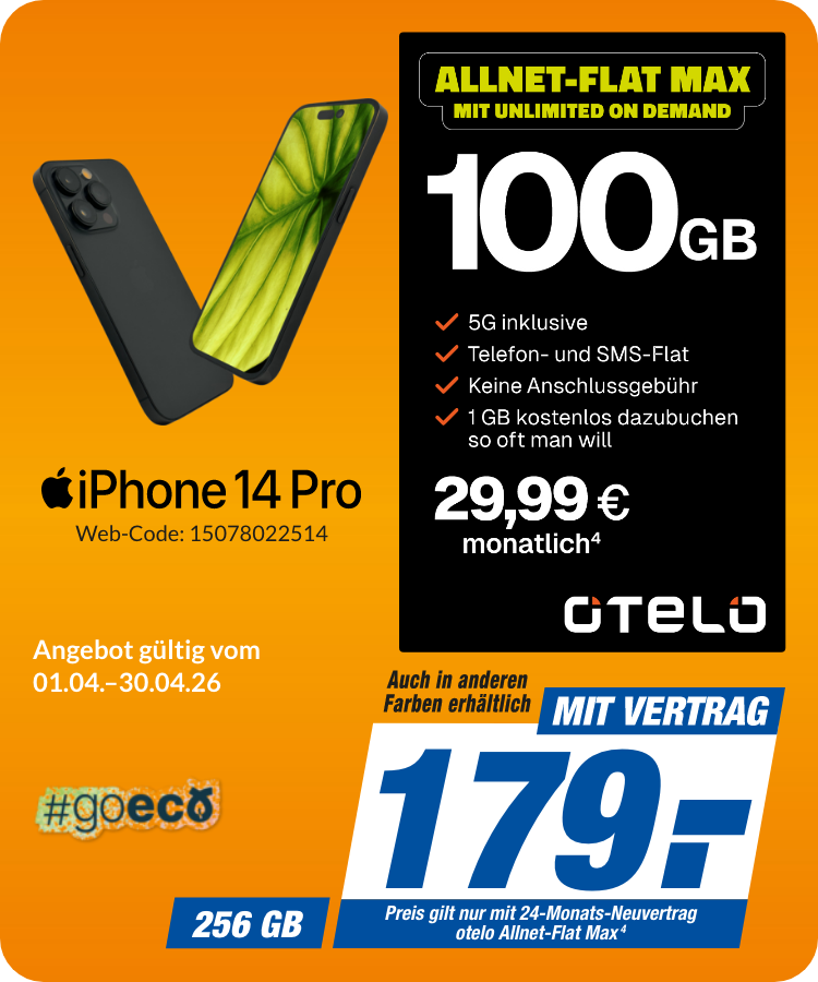 Apple iPhone 14 Pro mit Allnet Flat Classic Max für 179€!