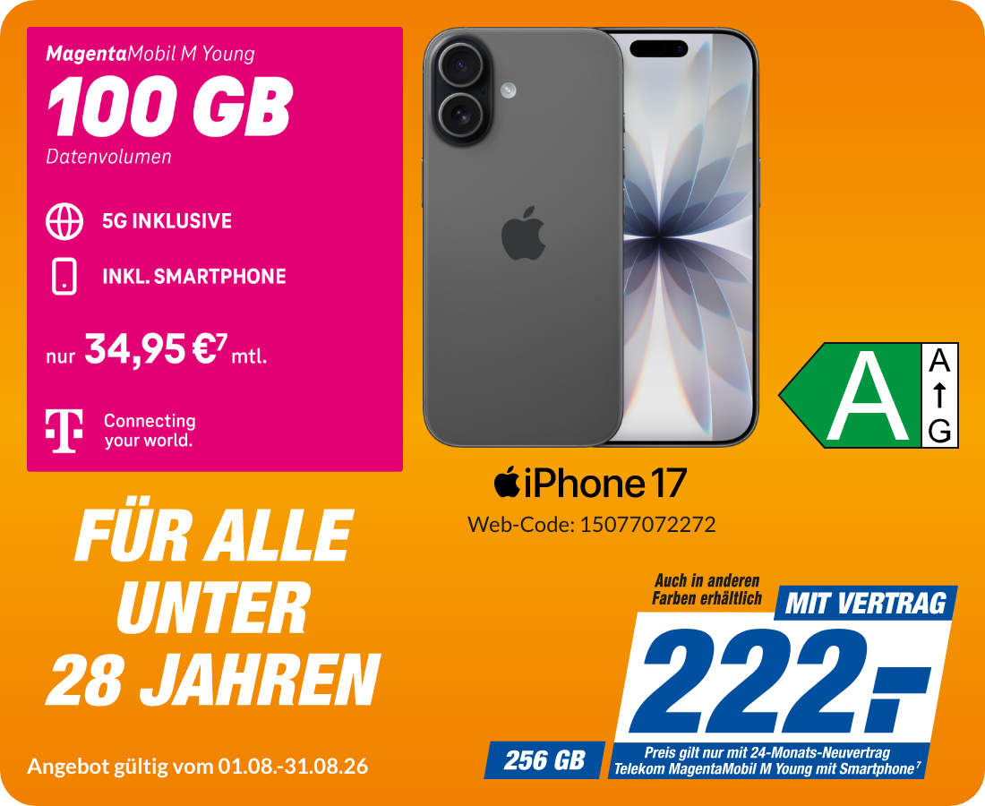 Apple iPhone 17 mit Magenta Mobil M Young für 222€!