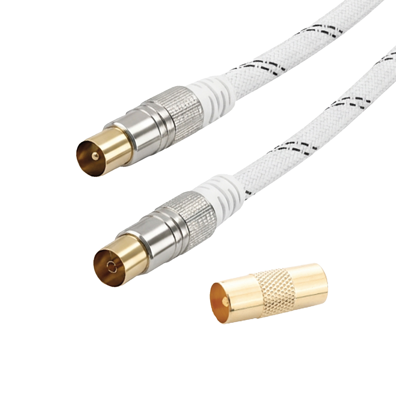 HQ 120 dB Antennenkabel, 10m, weiß Koaxialkabel mit IEC-Stecker und IEC-Buchse