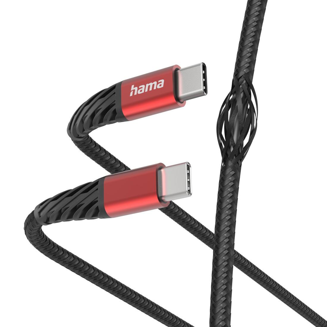 Ladekabel "Extreme", USB-C - USB-C, 1,5 m, Nylon, Schwarz/Rot (00201542)