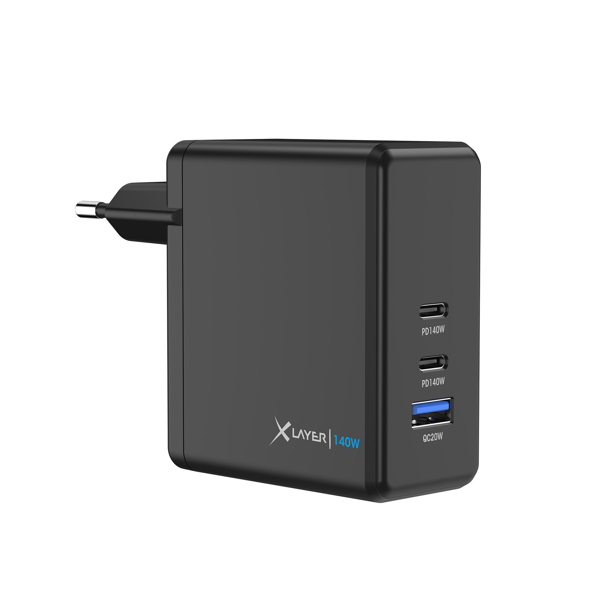 140W Power Charger schwarz 2x USB-C 1x USB-A GaN-Technologie