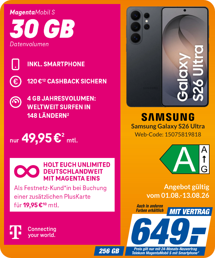 Samsun S26 Ultra mit Magenta Mobil S für 649€!