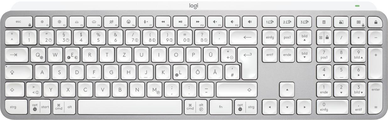 MX Keys S Tastatur, RF Wireless + Bluetooth, DE-Layout, Aluminium, Weiß