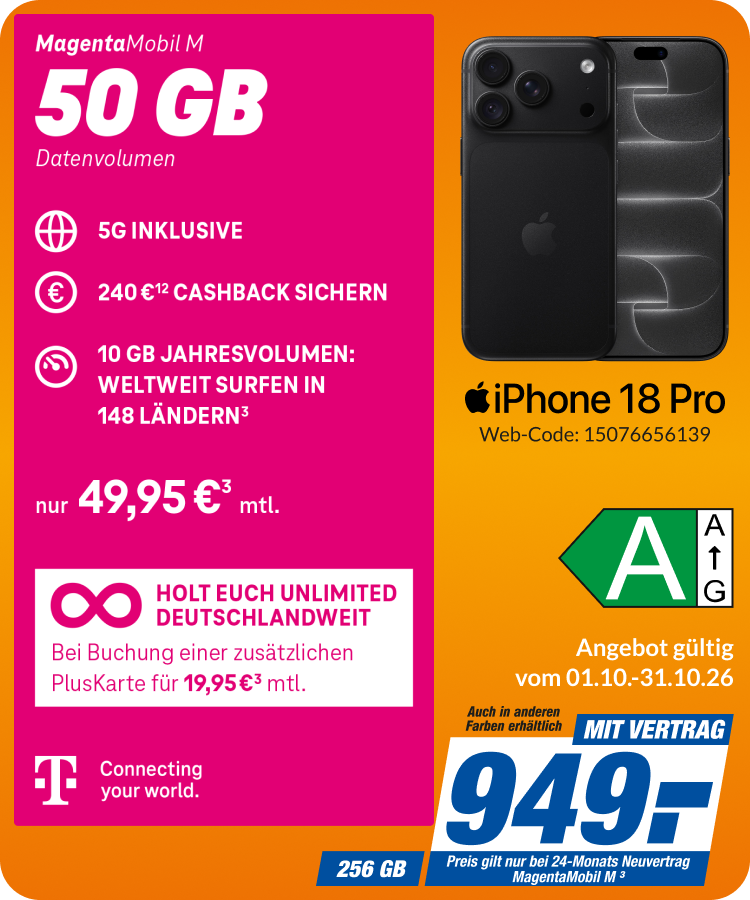 iPhone 18 Pro mit Magenta Mobil M für 949€!