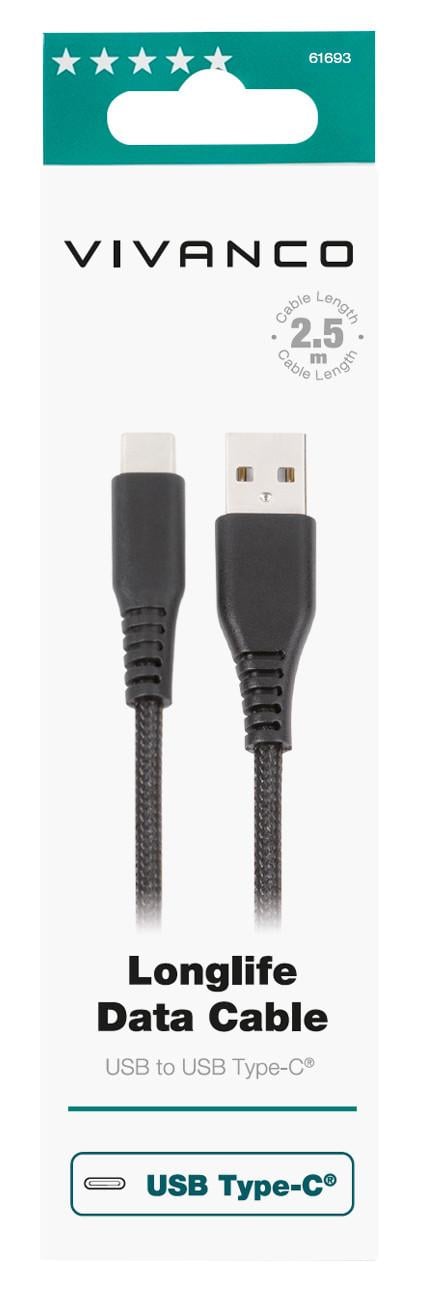 LongLife Charging Cable, USB Type-C™ Daten- u. Ladekabel, 2,5m (61693)