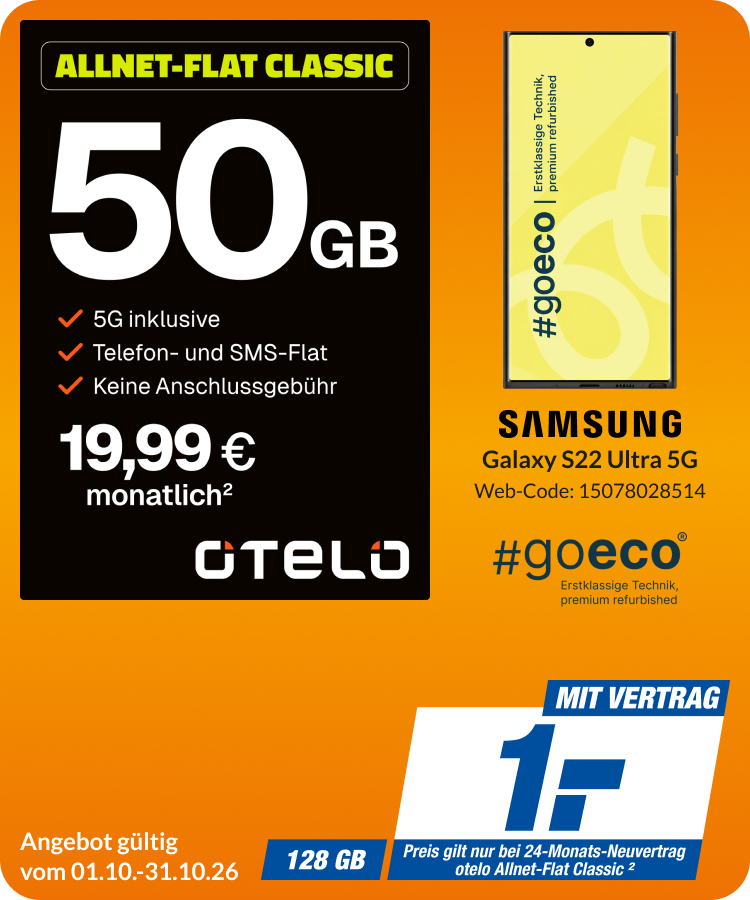 Samsung Galaxy S22 Ultra mit Allnet Flat Classic für 1€!
