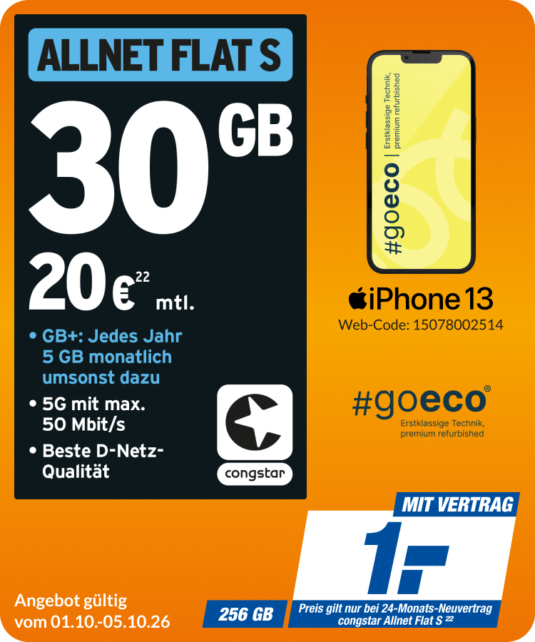 iPhone 13 mit Allnet Flat S für 1€!