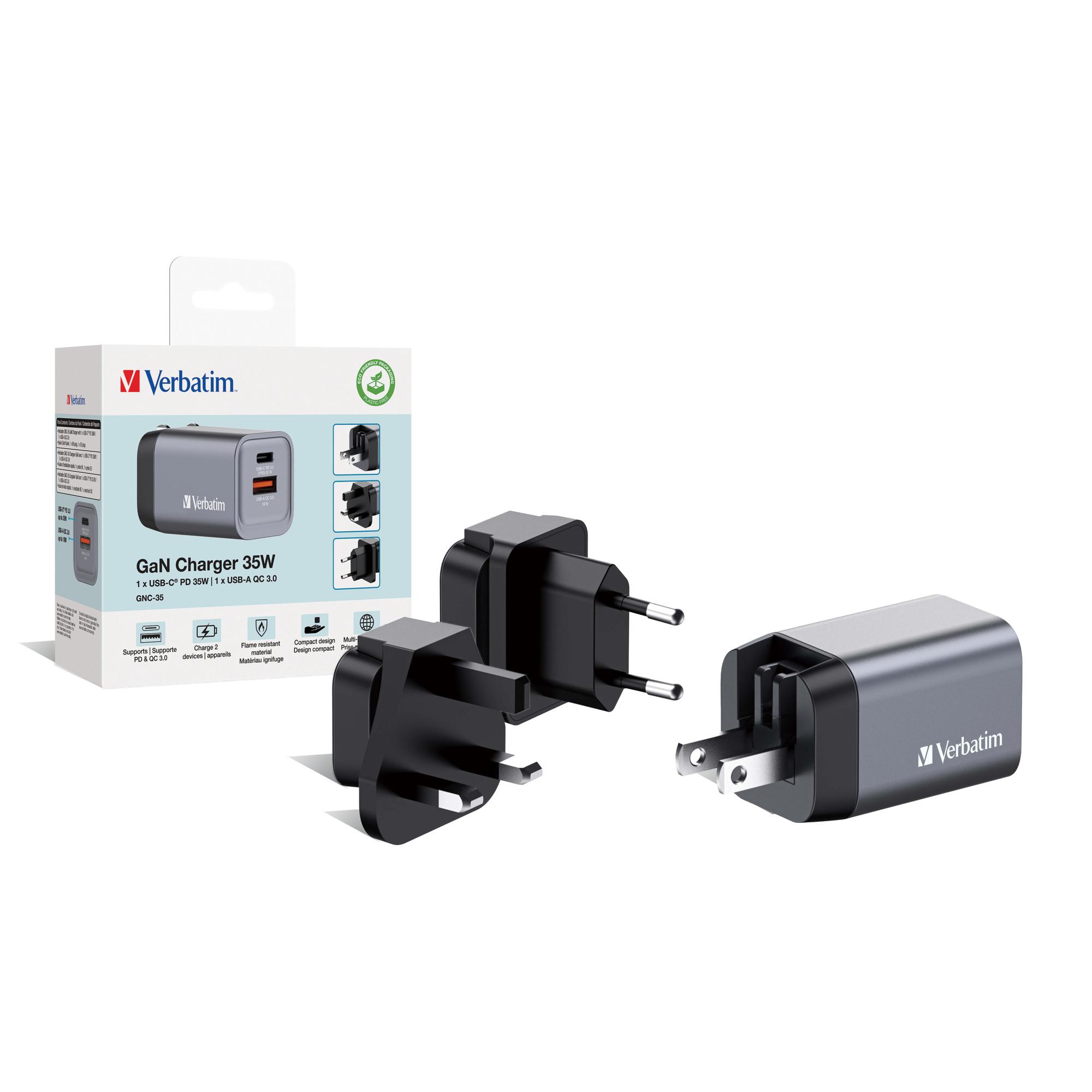 GNC-35 Universal GaN-Ladegerät, 35 W, USB-C, USB-A, Schwarz/Grau