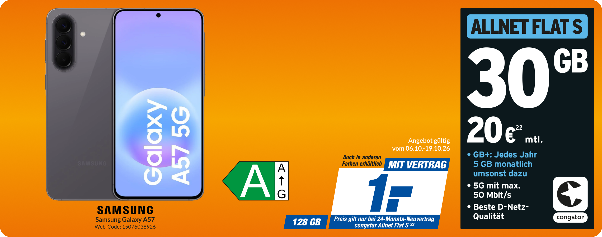Samsung Galaxy A57 mit Allnet Flat S für 1€!