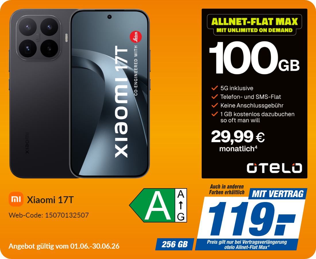 Xiaomi 17T mit Allnet-Flat Max für 119€!